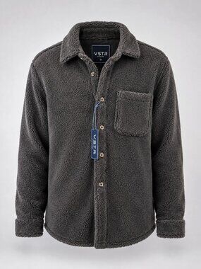 VSTR Men’s Medium Jacket Brown Sherpa Fleece Button-Down Shirt Shacket - NWT